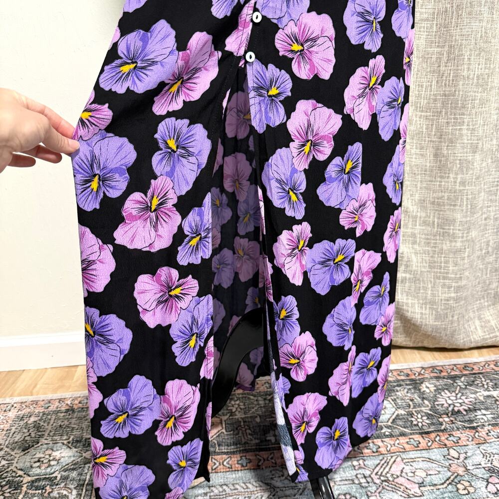 Ava Sky Hawaii Womens Floral Maxi Dress L Black Purple Deep V-Neck Front Slit - Picture 8 of 12